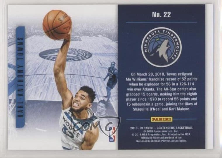 2018 Contenders Playing the Numbers Game Cracked Ice /25 Karl-Anthony Towns #22 - Image 2 of 2
