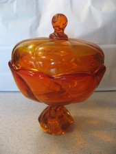 Vtg Viking Glass Epic Twist Persimmon Orange Lidded Pedestal Candy Dish 8.5"T