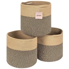 Storage Cubes Baskets 3 Pack Woven Cotton Rope 11x11x11 Inch Gray 3 Tone Bin