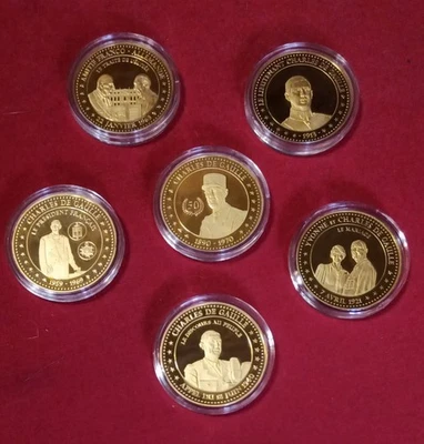 6 Pieces Commémoratives Charles De Gaulle Plaqué Or Fin 24K - Photo 1/3