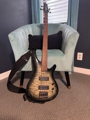 Ibanez SR400EQM SR Series 4-String Solid Electric Bass Guitar Black + Strap