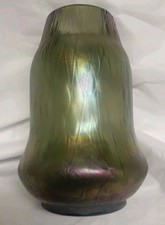 Antique Loetz Iridescent Green Amethyst Veined Glass Vase Art Nouveau READ
