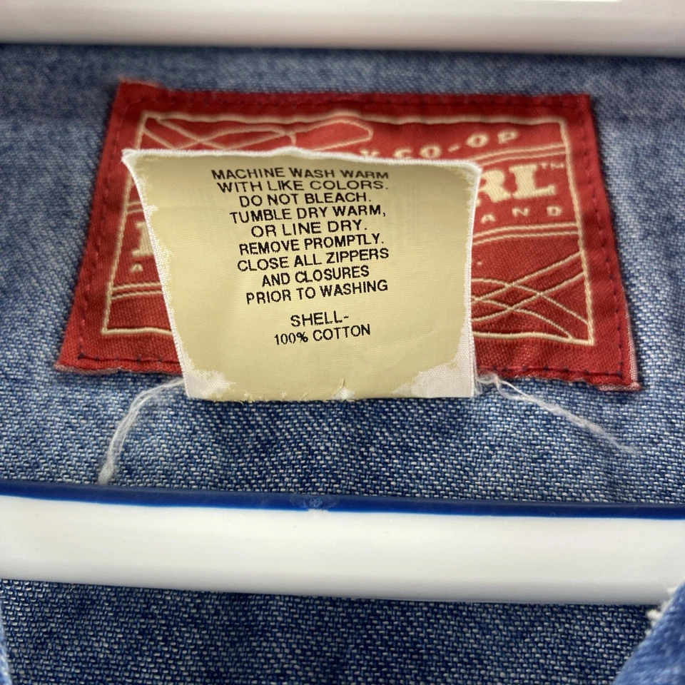 Camisa de mezclilla a presión forrada floral lavado oscuro Farm Girl XL manga larga algodón Top Foto 3 de 4