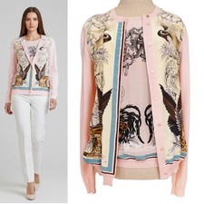 NEW 1,690 ROBERTO CAVALLI 2020 Resort HYBRID ANIMALS Layered Silk Wool CARDIGAN