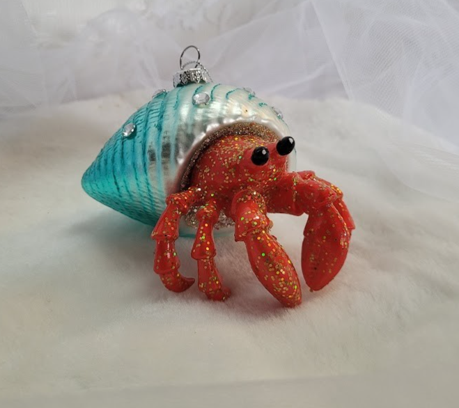 Adorable Hand Blown Glass Hermit Crab w/Glitter and Jewels Ornament Crawling 4