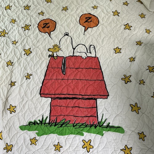 Vintage 60er/70er Snoopy Peanuts Charlie Brown gesteppte Tagesdecke 75 x 101 hergestellt in den USA - Bild 7 von 8