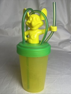 2014 Chuck E. Cheese Green and Yellow Crazy Straw Reusable Cup