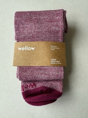 Wellow Comfort Compression Socks Large Wide Calf Unisex Bamboo Nylon Plum Twist