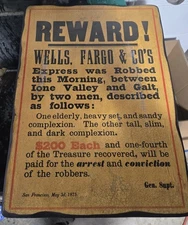 Wells, Fargo 1875 Reward Poster Reproduction
