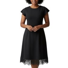 DONNA RICCO Elegant Black Lace Hem A-line Dress short sleeve size 6