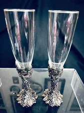 ARTHUR COURT 2 GRAPEVINE CHAMPAGNE FLUTES C1995 ALUMINUM STEMS UNUSED EXCON