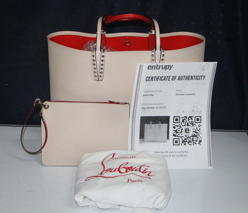 Christian Louboutin Cabata Large Tote Off White Bag - Soft Calf Leather & Spikes
