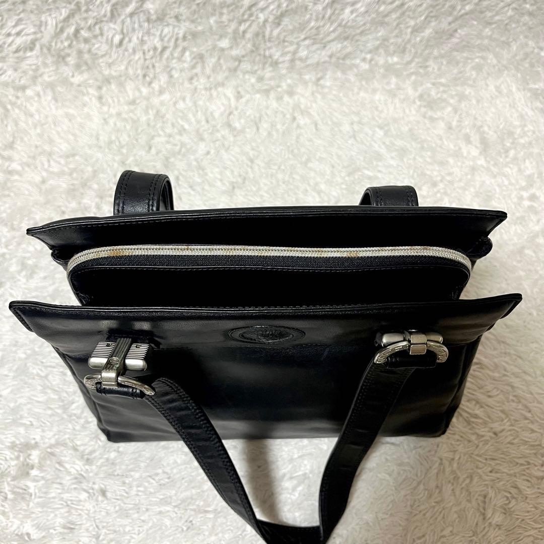 GIANNI VERSACE Leather HandBag Tote Bag Medusa Embossed Silver Hardware Black thumbnail 15