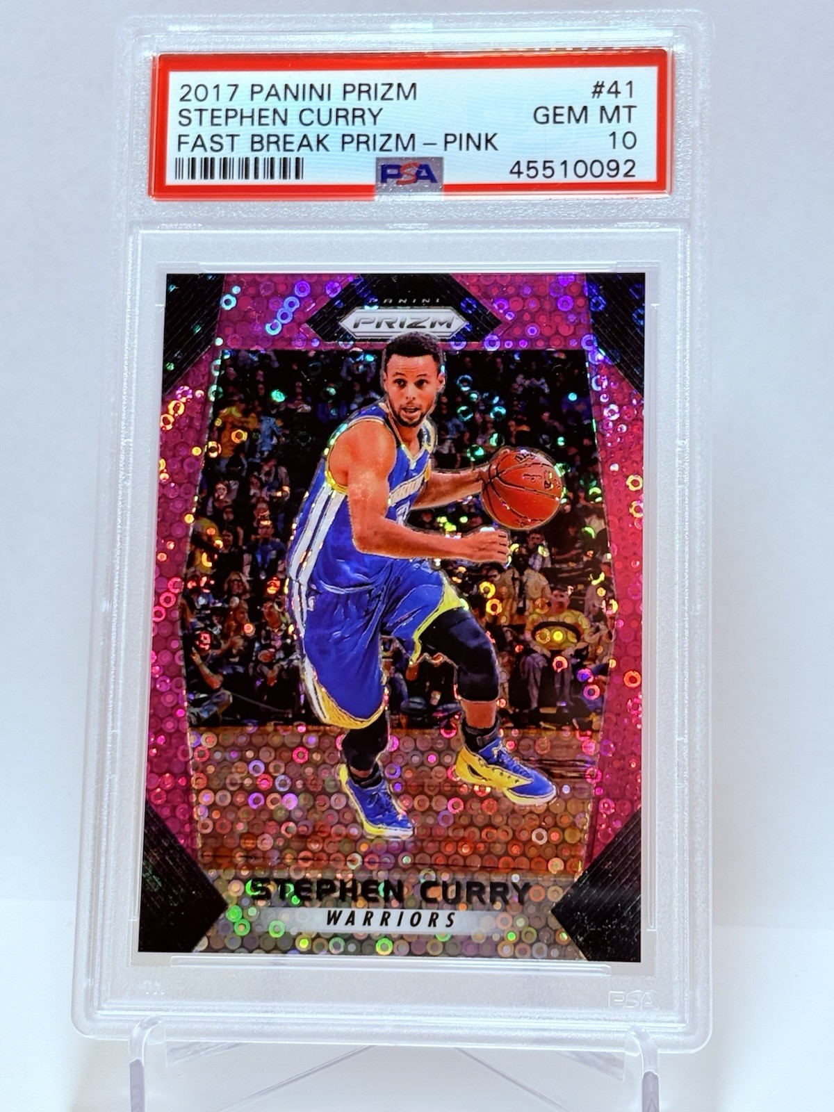 2017 Panini Prizm Stephen Curry Fast Break Prizm Pink /50 #41 PSA 10 SP