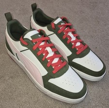 Image of Puma Dribble SD Court UK Size 9 Men's Trainers white olive green pink BNIB