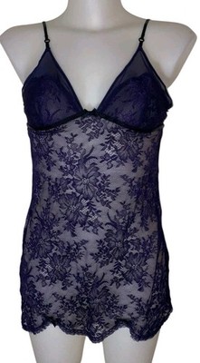 Y2k Victoria s Secret Sz S Women Purple Lace Babydoll Gothic Teddy Night Dress
