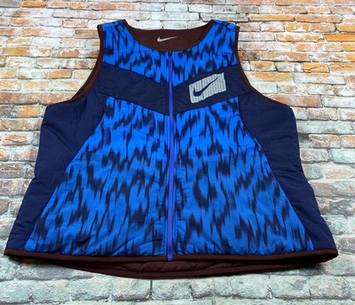 Nike Vest Mens XL Aerolayer Burgundy Blue Reversible Running Body Warmer Gilet
