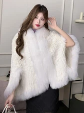 Rabbit Fur Cape Women's Autumn and Winter Warm Top Jacket Fox Fur Collar Shawl 