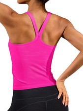 Workout Ribbed Tank with Built-in Bra Sports Tank Tops Y Back Gym Tops Hot Pi...