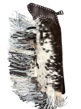 Hair-On Cowhide Leather Chinks Western Rodeo Trail Riding Chaps Handmade