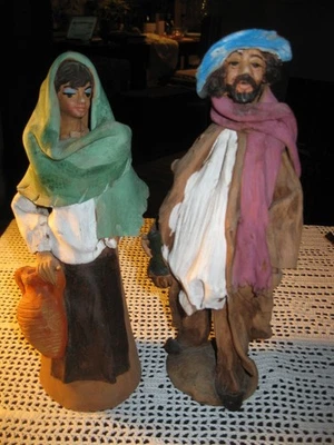Terrakottafigur aus Italien Mann und Frau Krippenfigur mit Gefäßen in der Hand - Bild 1 von 4