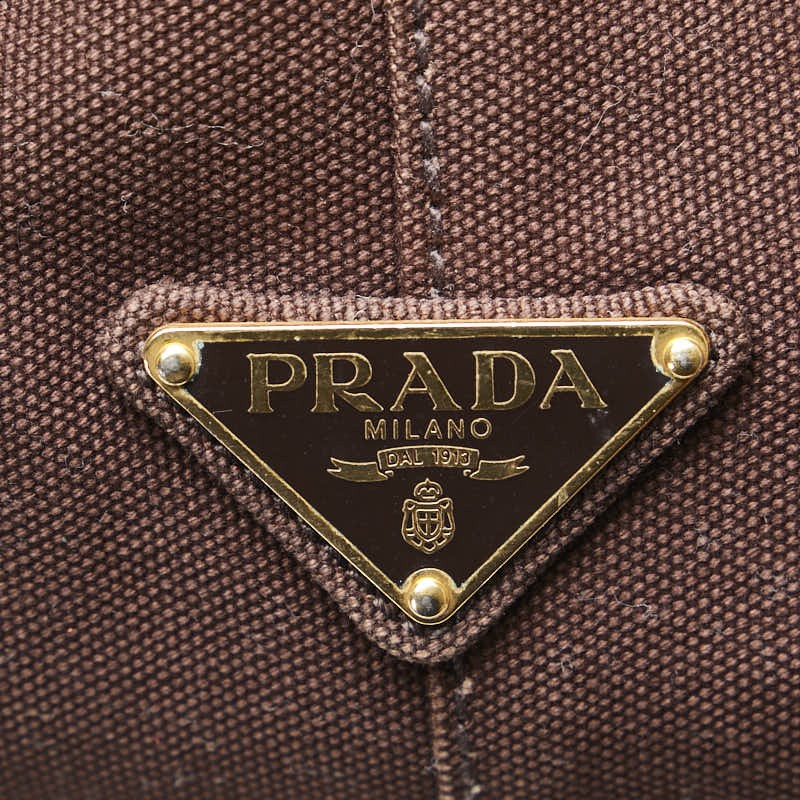 PRADA Triangle Logo Plate Canapa L Handbag Tote Bag Brown Canvas Ladies Used fro thumbnail 9