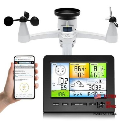 WiFi Weather Station Wireless Indoor Outdoor for Home Garden, Smart Black
