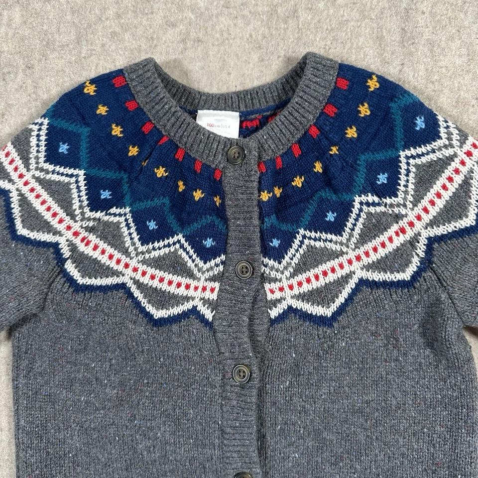 Cardigã suéter Hanna Andersson Fair Isle 100 tamanho 4 cinza multi - Imagem 4 de 4