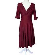 Unique Vintage Burgundy Delores Dress Fit & Flare Women’s 10 Retro Rockabilly