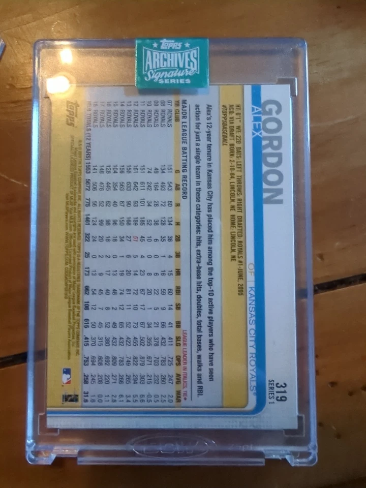 2024 Topps Archives Signature Series Auto Alex Gordon ‘19 Series 1 #319 Auto /39 - Image 2 of 2