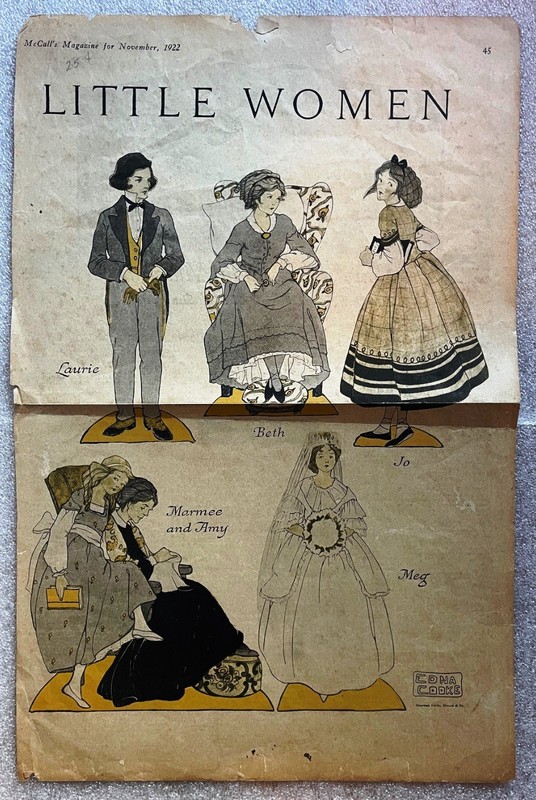 1922 McCall’s Little Women Paper Dolls Edna Cooke Original Magazine Page Antique