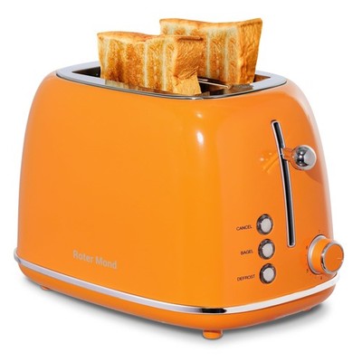 2 Slice Toaster Retro Stainless Steel with Bagel, Cancel, and Defrost Functio...
