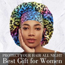 Luxurious Women's Satin Sleep Bonnet All-Over Leopard Print Nightcap for Hair Ca