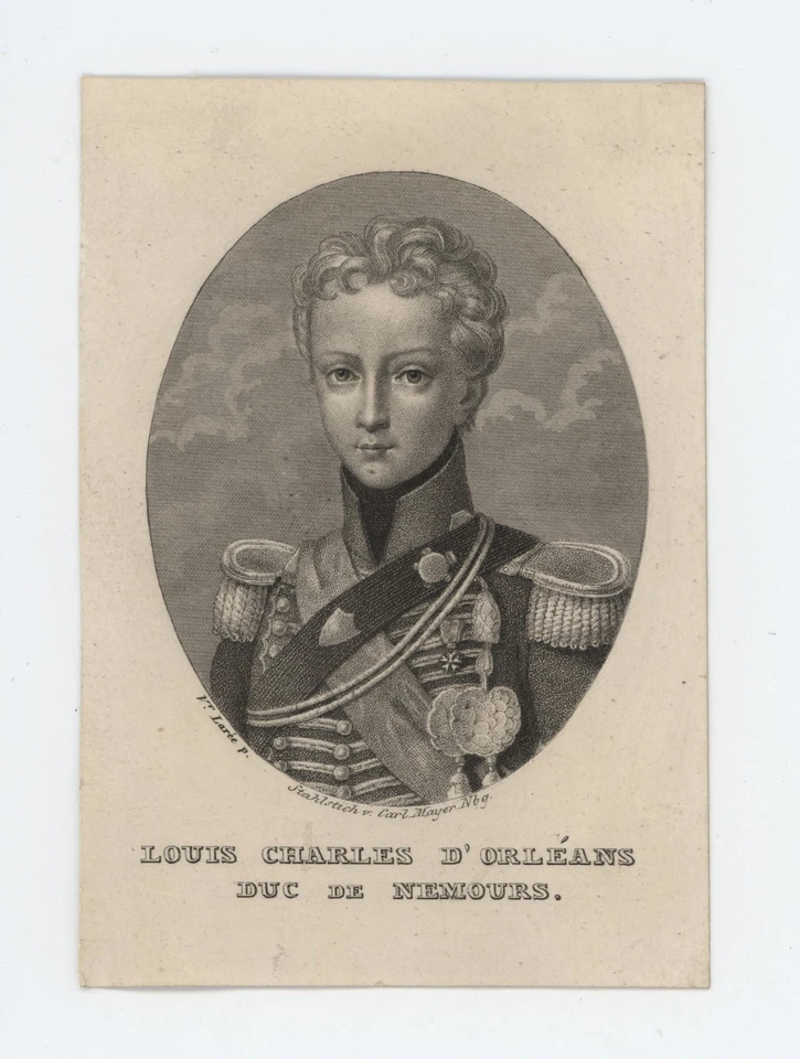Porträt Louis d’Orléans Herzog Nemours Carl Mayer Original Stahlstich um 1830 - Bild 2 von 3