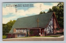 Manhattan KS-Kansas, St Luke's Lutheran Church, Religion Vintage c1970 Postcard