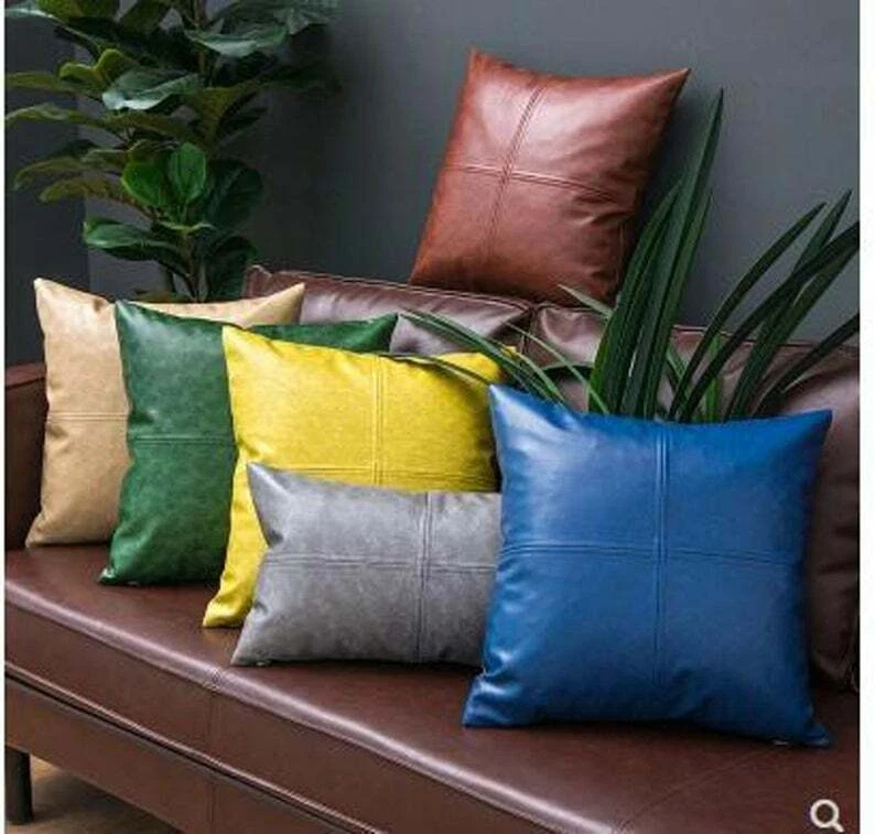 Pillow Cover Leather Blue Cushion Genuine New Decorative Throw Pillows - Image 2 of 3