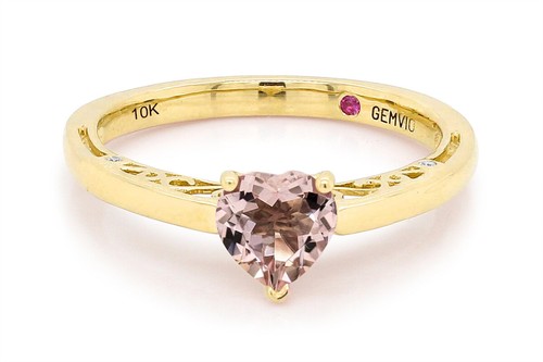 2/3 Cttw Heart Natural Morganite Gemstone & Diamond Accent Promise Ring 10K Gold - Picture 11 of 15