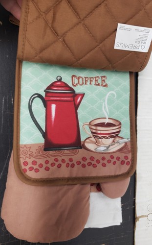 Juego de cocina de 5 piezas: 2 soportes para ollas, 1 guante para horno y 2 toallas, taza de café y tetera, Premius - Imagen 9 de 18