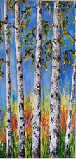 ORIGINAL Acrylic Painting " Birches Trees" HEAVY impasto 20"x 10" by Olga Diduh.