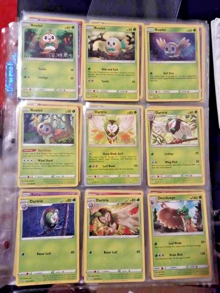 9 Pokemon Card/Tarjeta/Karte Set: 4 Rowlet, 4 Dartrix, and 1 Decidueye Cards