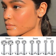 2pcs Diamond CZ Surgical Steel Labret Monroe Nose Ear Body Stud Piercing 2-5MM