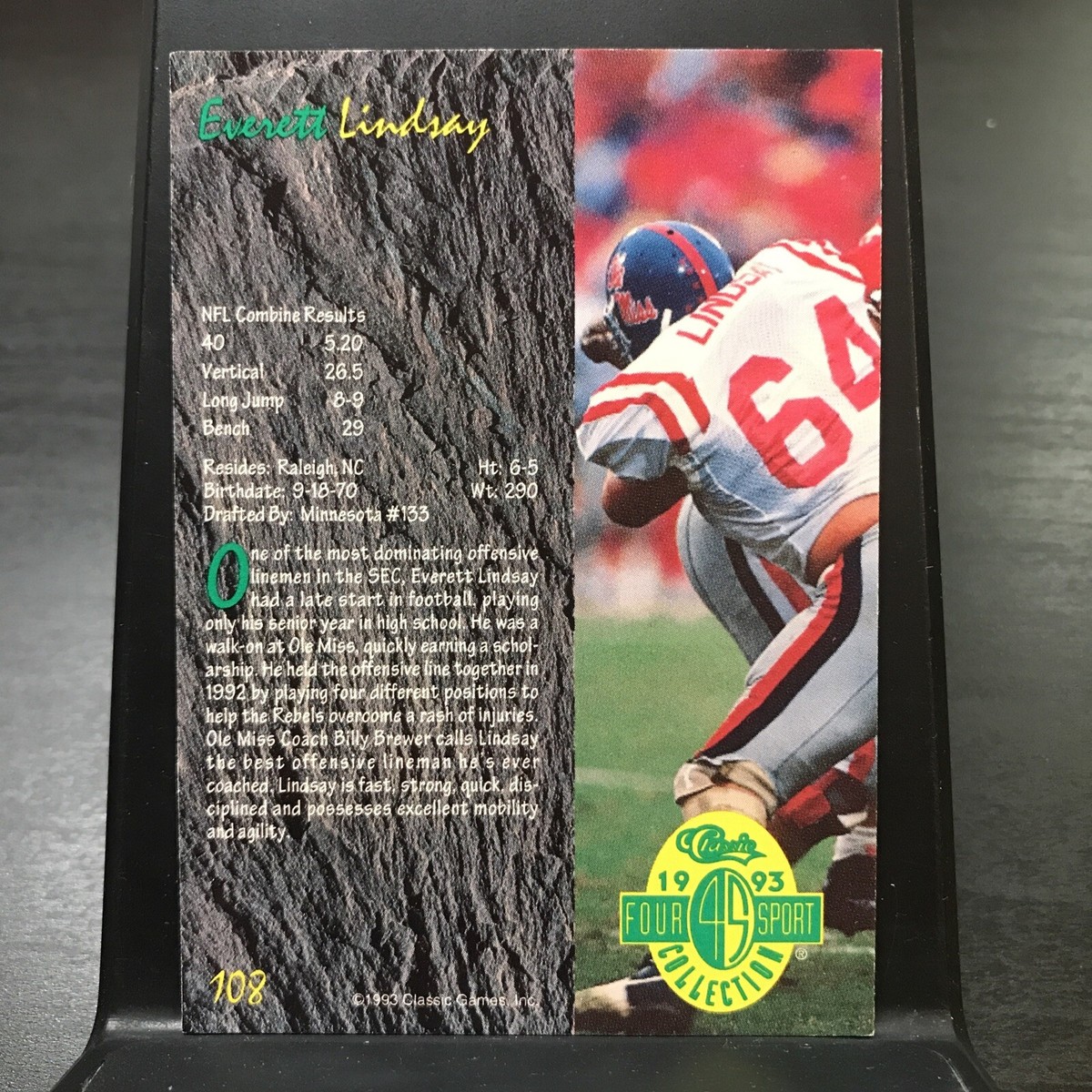 Everett Lindsay 1993 Classic Four Sport Card #108 Ole Miss Rebels