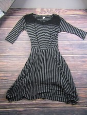 TINY Anthropologie Womens Size XS Black Gray Striped 3/4 Sleeve A Line Preowned