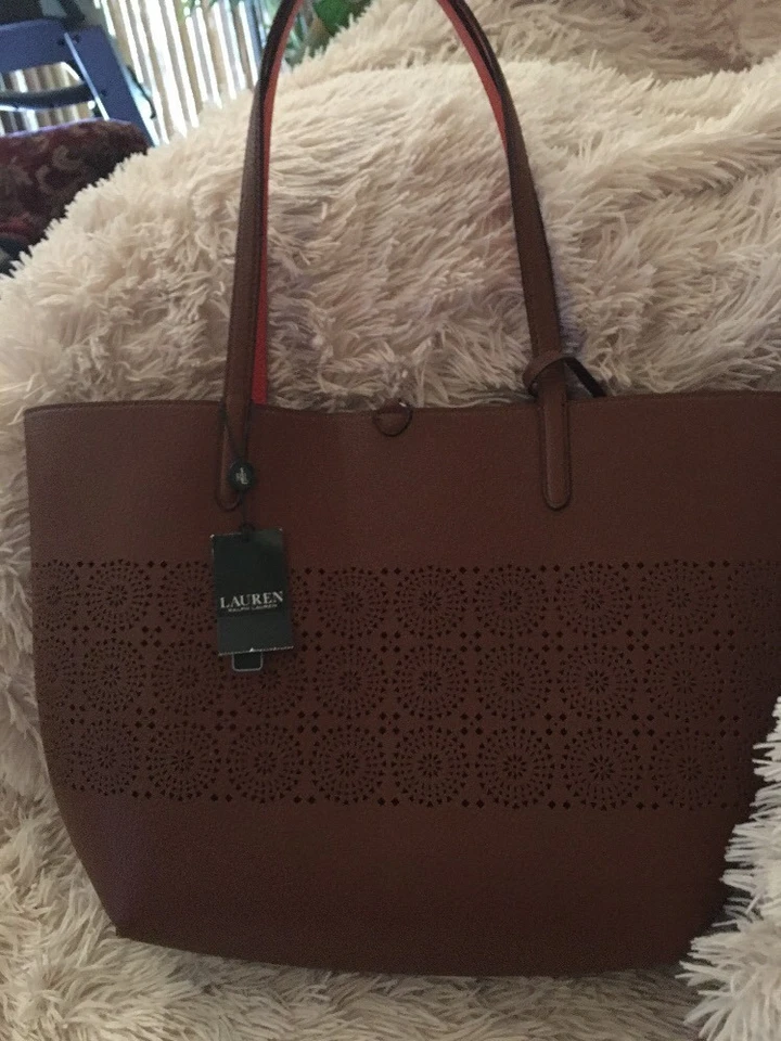 Ralph Lauren Littlebury Bolso de Mano y Bolsa Reversible Bourbon Naranja Nuevo Foto 4 de 4