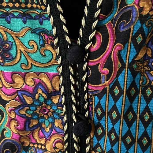 Vintage Adrianna Papell Safe Silk Suit Jacket Womens Sz 16 Pink Black Blue Gold - Picture 3 of 7