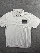 Travis Mathew Polo Shirt Men's XL Gray Black Stripe Pocket Short Sleeve Button