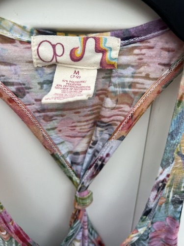 OP Ocean Pacific Girls 7-9 Tank Dress Colorful Floral Toucans Semi Sheer - Picture 2 of 5