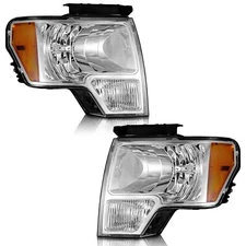 For 2009 2010 2011 2012 2013 2014 Ford F-150 F150 Pickup Chrome Headlights Pair