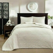 IVORY MATELASSE 3p King / Cal King 120x118 BEDSPREAD XXL SET : COTTON FILL QUILT