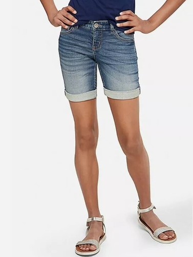 Roll Cuff Denim Mid Thigh Shorts 